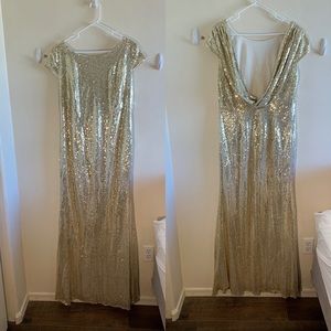 Plus size gold bridesmaid sequined dress